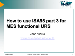 How to use ISA95 part 3 for MES functional URS