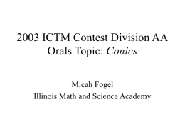 2001 ICTM Contest Division A Orals Topic: The Lore of