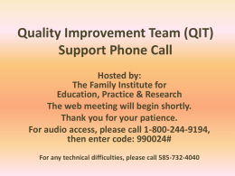 Quality Improvement Team (QIT) Support Web Meeting