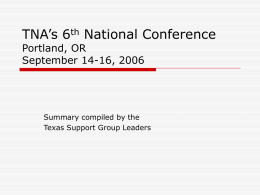 TNA’s 6th National Conference Portland, OR September 14