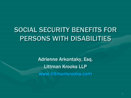 GOVERNMENT BENEFITS FOR PERSONS WITH DISABILITIES