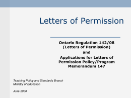 Letters of Permission - Ontario Ministry of Education