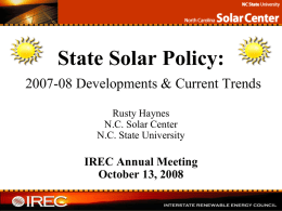 State Solar Policy: 2007-2008 Developments & Current Trends