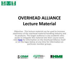 OVERHEAD ALLIANCE - MHI - The Industry That Makes Supply
