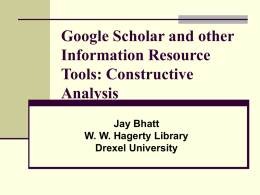 Google Scholar and other Information Resource Tools