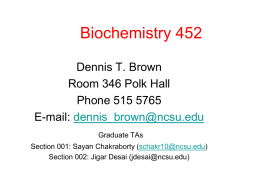 Biochemistry 452 - North Carolina State University