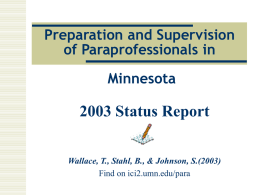 Preparation and Supervision of Paraprofessionals in Minnesota