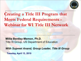 Title III Workshop for Districts: Creating a Title III