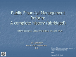 Public Financial Management: Capacity Building, TA, and WGA