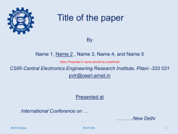 Title of the paper - CEERI, Pilani