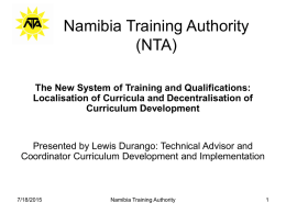 The Namibia Training Authority Curriculum Reform Project