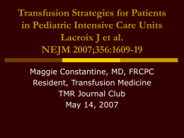 Transfusion Strategies for Patients in Pediatric Intensive
