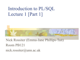 Introduction to PL/SQL Lecture 1 [Part 1]