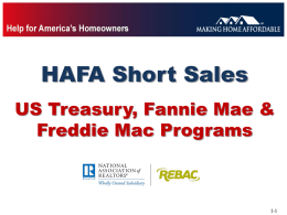 HAFA Short Sales US Treasury, Fannie Mae & Freddie Mac