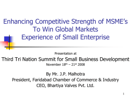 Enhancing Competitive Strength of MSME’s To Win Global