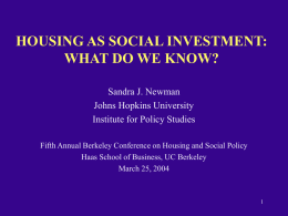 Housing as Social Investment: What Do We Know?