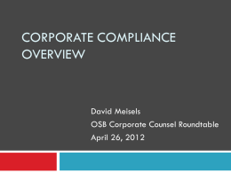 Corporate Compliance Overview
