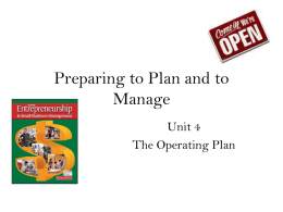 Preparing to Plan and to Manage
