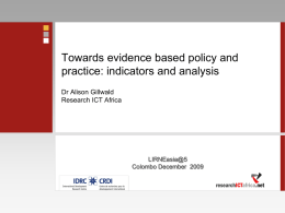 Towards evidence based policy and practice: indicators and