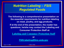 Nutrition Labeling - FSIS Regulated Foods