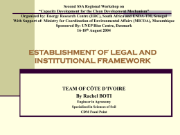 Establishment of Legal and Institutional Framework