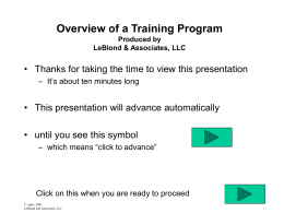 Overview of a New Training Program Produced by LeBlond