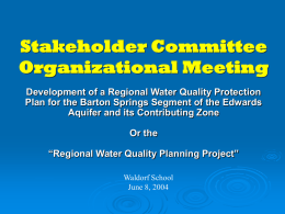 STAKEHOLEDER ORGANIZATIONAL MEETING Regional Water …