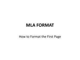 MLA FORMAT - Seton Hall Preparatory School