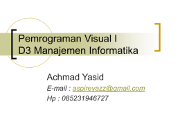 Pemrograman Visual I D3 Manajemen Informatika