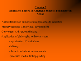Chapter 7 Education Theory in American Schools: Philosophy
