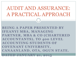 Audit and Assurance: A Practical Approach