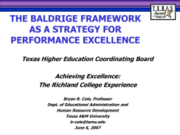 The Baldrige Framework as a Strategy for Performance