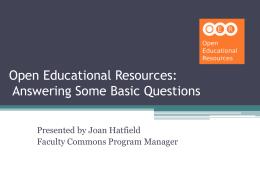 Open Educational Resources: Finding Them and Using Them
