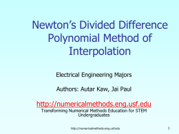 Newton's Divided Difference Polynomial Power Point