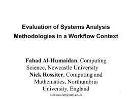 Evaluation of Systems Analysis Methodologies in a Workflow