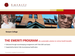 THE EMERITI PROGRAM the sustainable solution to retiree