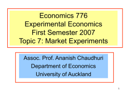 University of Auckland Economics 776 Experimental Economics
