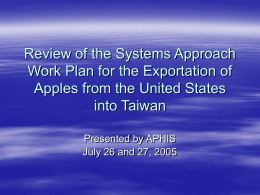 Systems Approach Work Plan for the Exportation of Apples