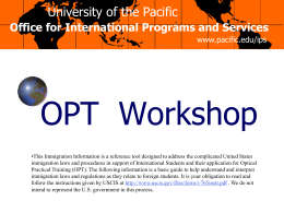 OPT Online Workshop - University of the Pacific