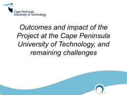 Outcomes and impact of the Project at the Cape Peninsula