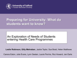 Pre-Entry Induction: An Exploration of Needs of Students