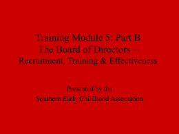 Training Module 5: Part B The Board of Directors