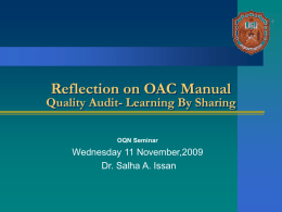 Reflection on OAC Manual Quality Audit
