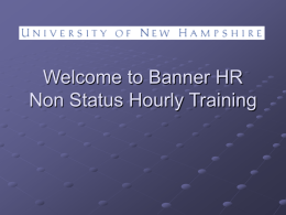 Welcome to Banner HR Non Status Exempt Training