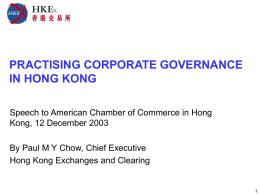 Practising Corporate Governance in Hong Kong