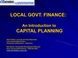 LOCAL GOVT. FINANCE: An Introduction to CAPITAL PLANNING