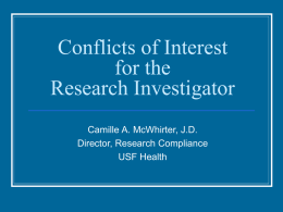 Conflict of Interest: - University of South Florida