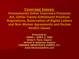 Coverage Issues: Pennsylvania Unfair Insurance Practices