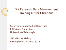 JISC Managing Research Data: Liaison Librarian Training