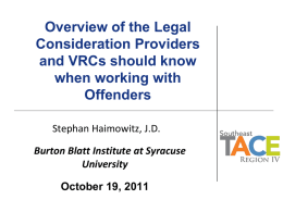 Overview of the Legal Consideration Providers and VRCs